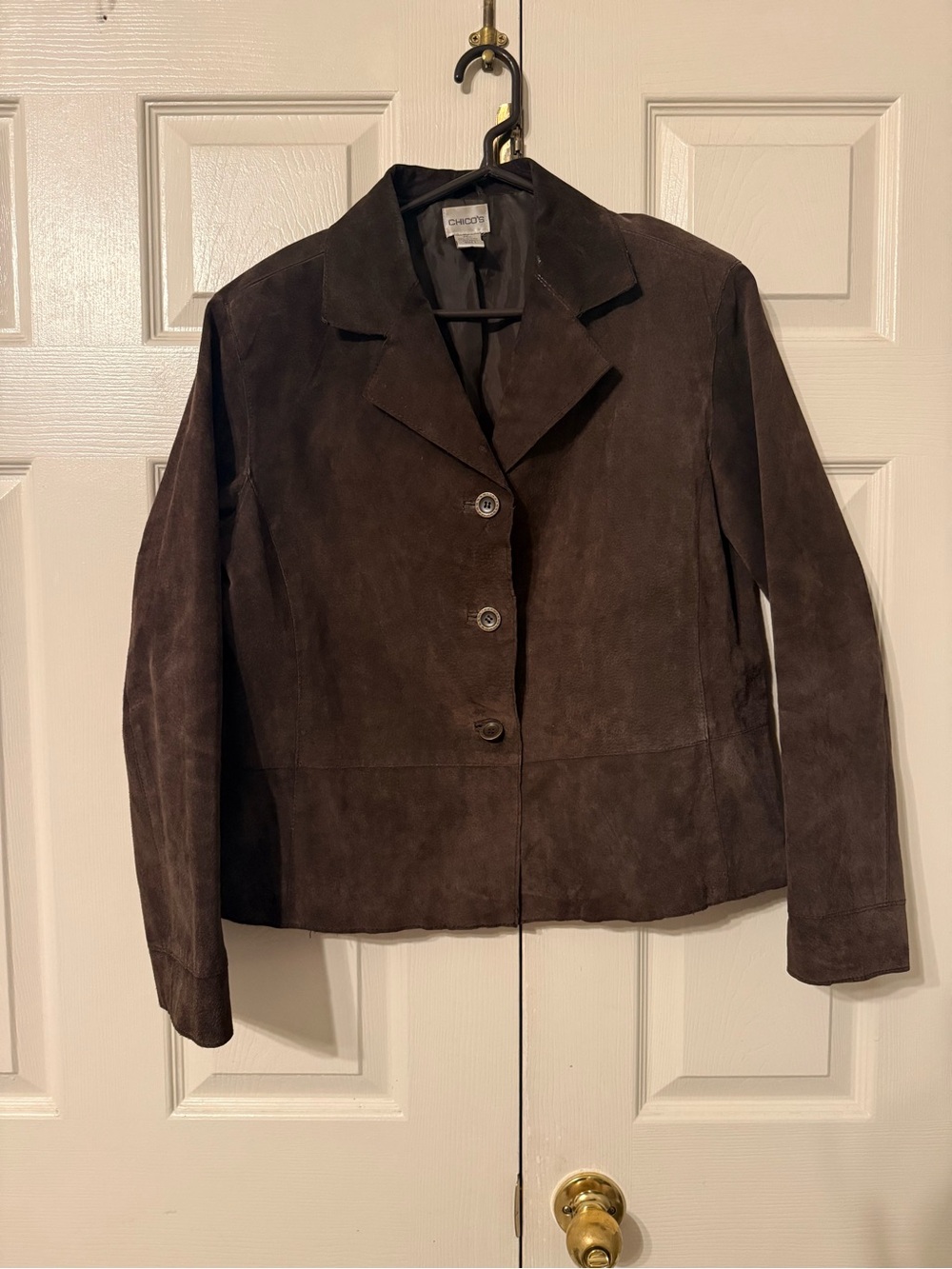 Chico's Dark Brown Suede Three-Button Jacket